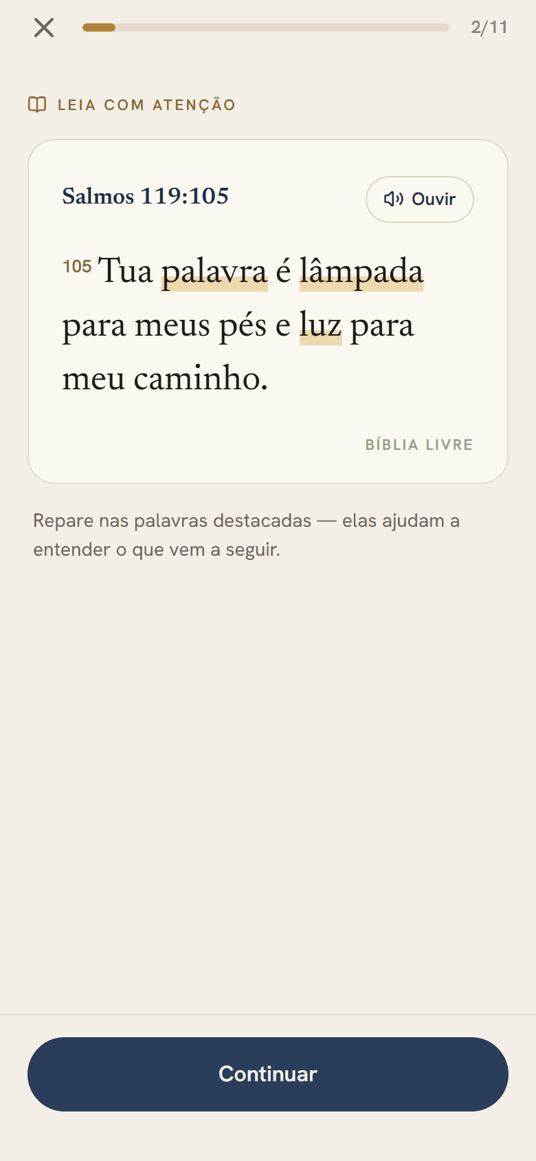 Leitura de Salmos 119:105 numa lição
